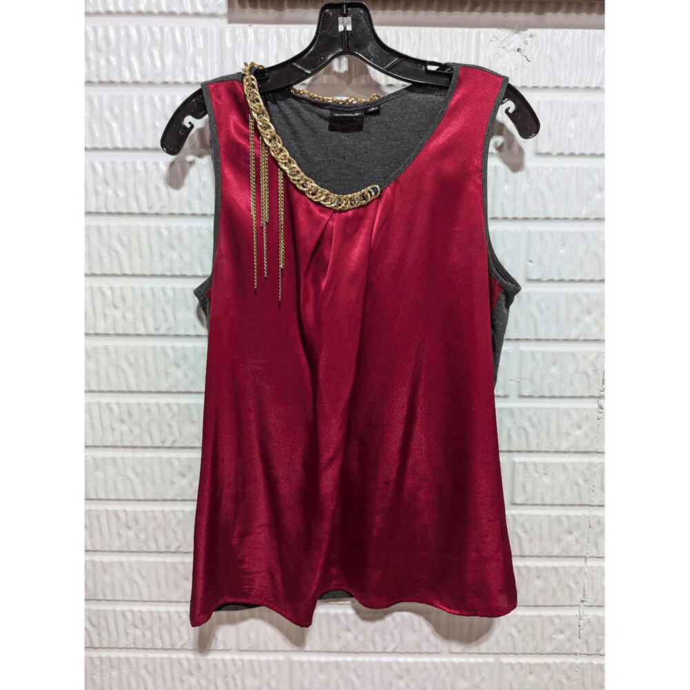 Allen B By Alen Schwartz Women's Red Front Gray Back Gold Chain Blouse Tops Sz M